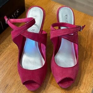 White House Black Market Pink Suede Peep-Toe Heels